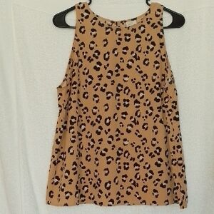 Tan Sleeveless Leopard Print Blouse